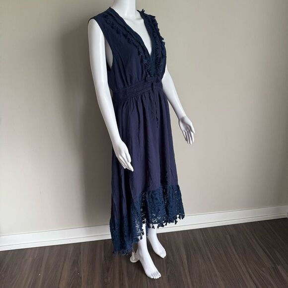 Navy Blue Summer Ruffle Tie Waist Dress XL - Picture 3 of 7